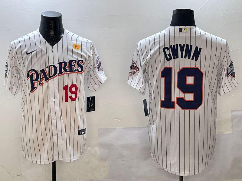 Men San Diego Padres #19 Gwynn White Stripe Throwback Game Nike 2025 MLB Jersey style 4263->san diego padres->MLB Jersey